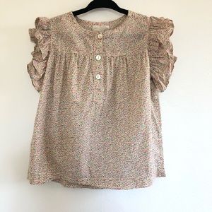 Peek Micro Floral Print Ruffle Sleeve Top